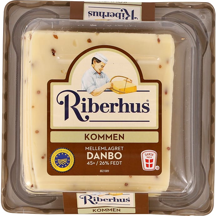 Danbo ost i skiver mellemlagret m. kommen 45+