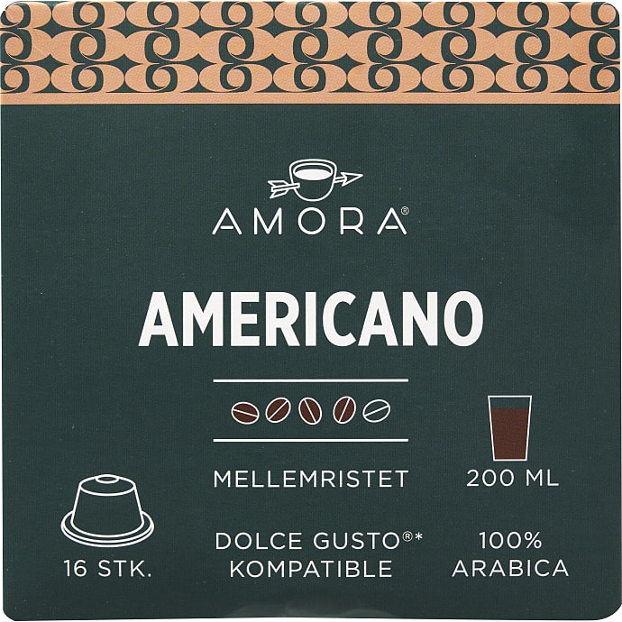 Amora Americano kaffekapsler 16 stk