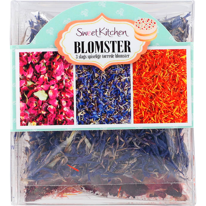 Tørrede rosenblade, kornblomster og safranblomster