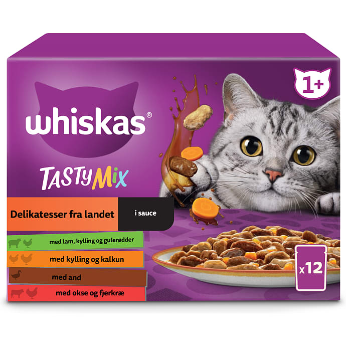 Vådfoder i sovs m. and, lam/kylling, kylling/kalkun og okse/fjerkræ