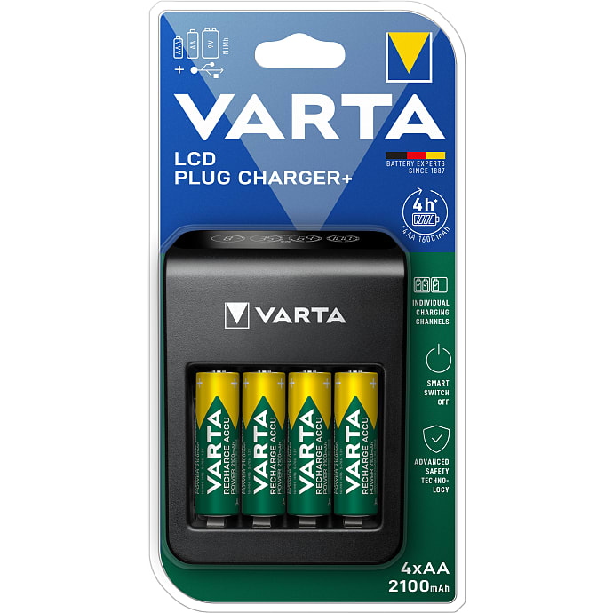Varta LCD oplader AA/AAA/9V med 4 AA 2100mAh batterier