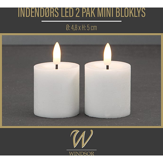 Windsor LED 2-pak bloklys 4,8 x 5 cm - hvid
