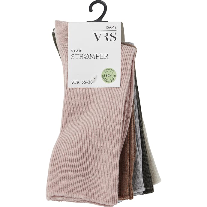 VRS dame 5-pak rib strømper str. 35/38 - multifarvet