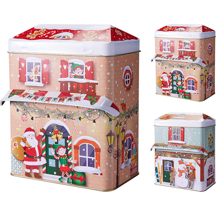 Juledåse med husdesign - flere varianter - assorteret