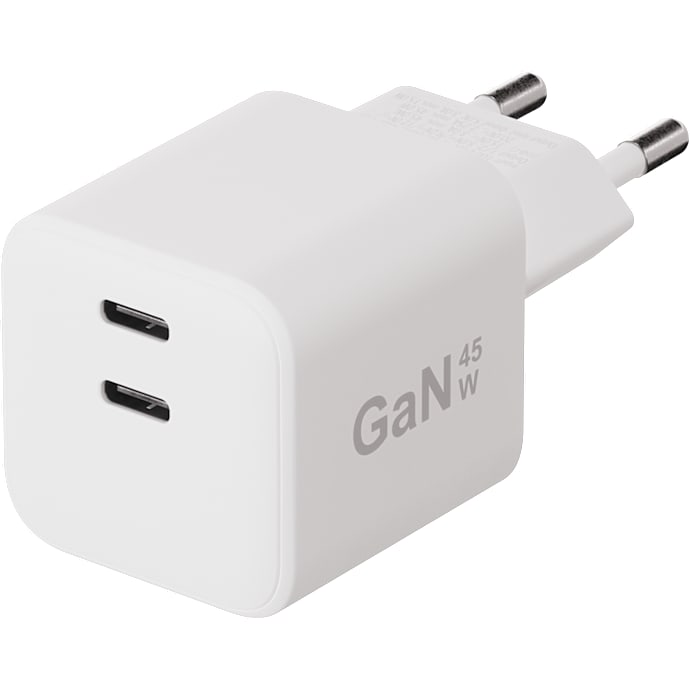 X2O 45W dobbelt hjemmelader USB-C/C GaN - Hvid