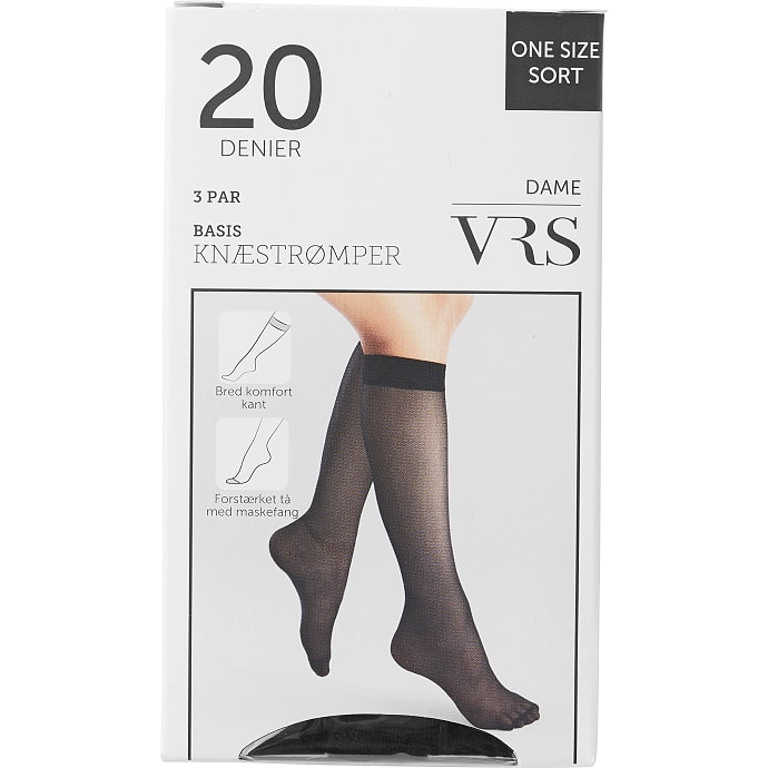 VRS 3-pak knæstrømper crepe str. onesize - sort