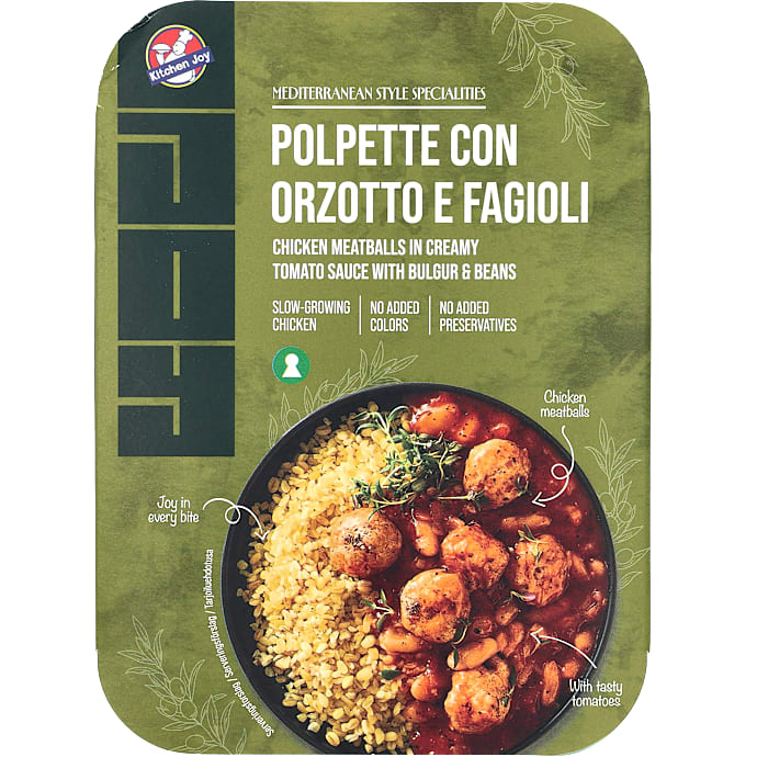 Kyllingekødboller i cremet tomatsauce m. bulgur og bønner