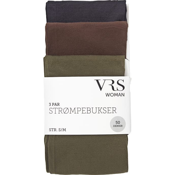 VRS 3-pak Strømpebukser L/XL Sort/Brun/Grøn