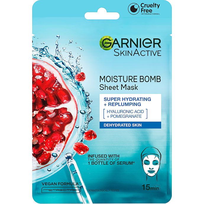 Moisture Bomb ansigtsmaske m. granatæble og hyaluronsyre dehydreret hud
