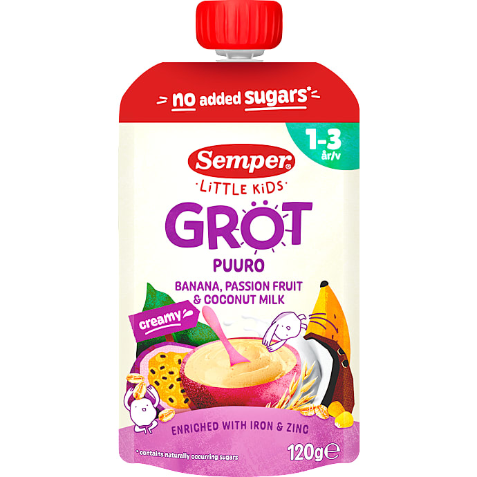 Grødsmoothie m. havre, banan, passionsfrugt og kokosmælk 1-3 år