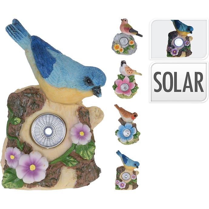 Kristel Fugl med solcellelampe - assorteret