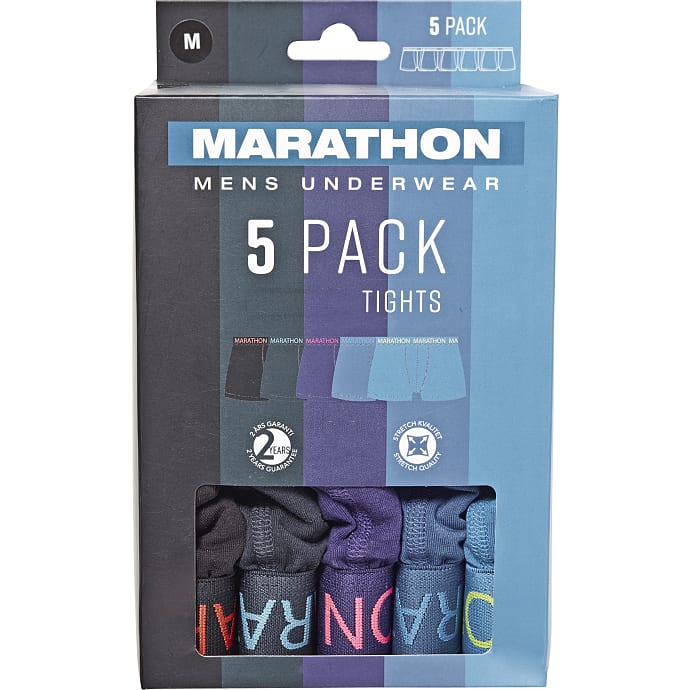 Marathon herre 5-pak tights str. L - sort/blå/lilla