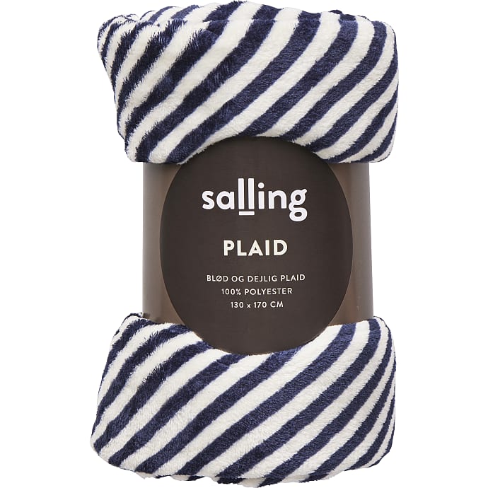 Salling coral fleece plaid 130x170 cm - stribet blå og hvid
