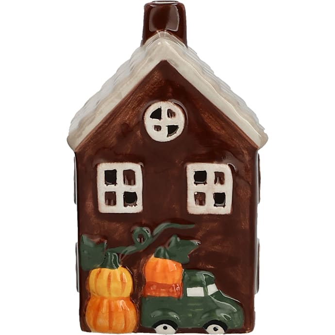 Keramikhus med LED-lys H: 11,5 cm - flere varianter - assorteret