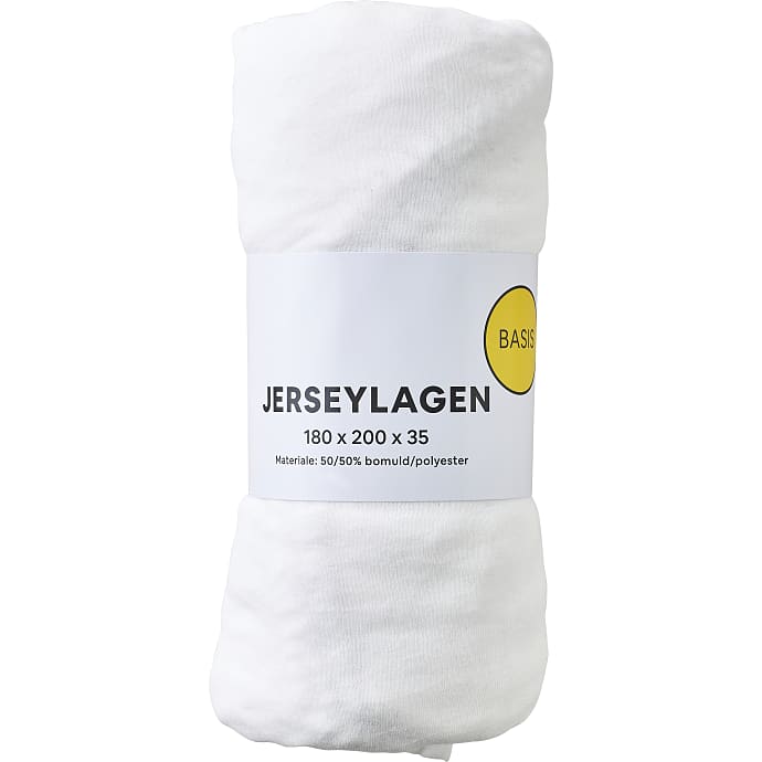 BASIS Jersey stræklagen 180x200x35 cm hvid
