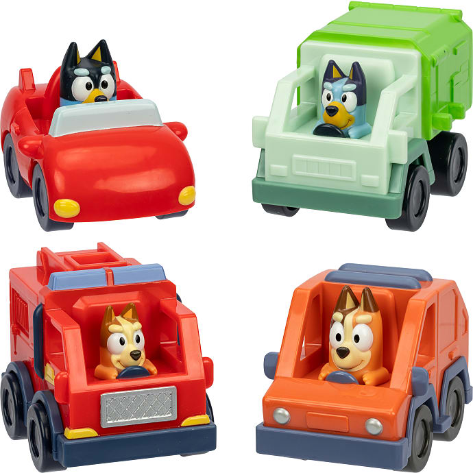 Bluey familiens minibiler m. figur - flere varianter - assorteret