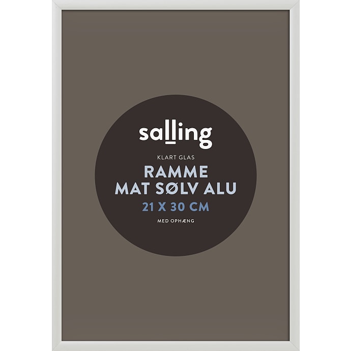 Mat sølvfarvet ramme m. glas - 21x30 cm