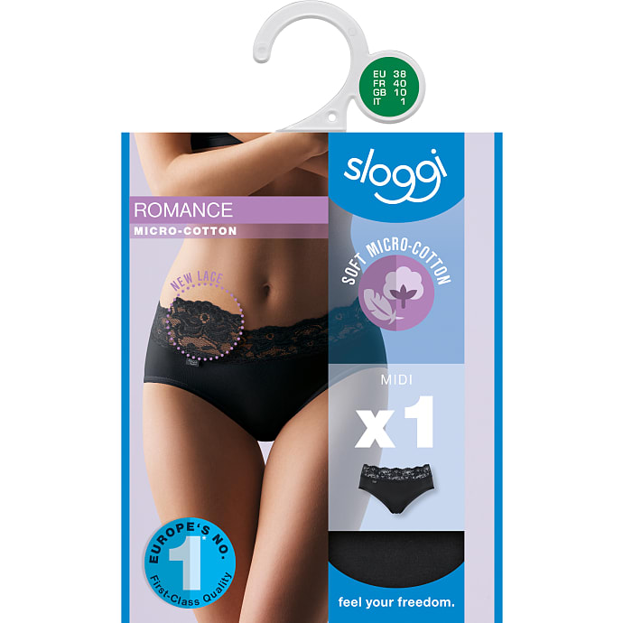 Sloggi Dame Midi Trusse Romance Str. 38 Sort 1 stk