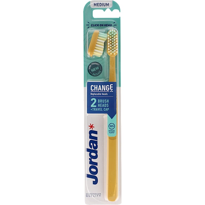 Jordan Tandbørste m. 2 børstehoveder medium 2 stk
