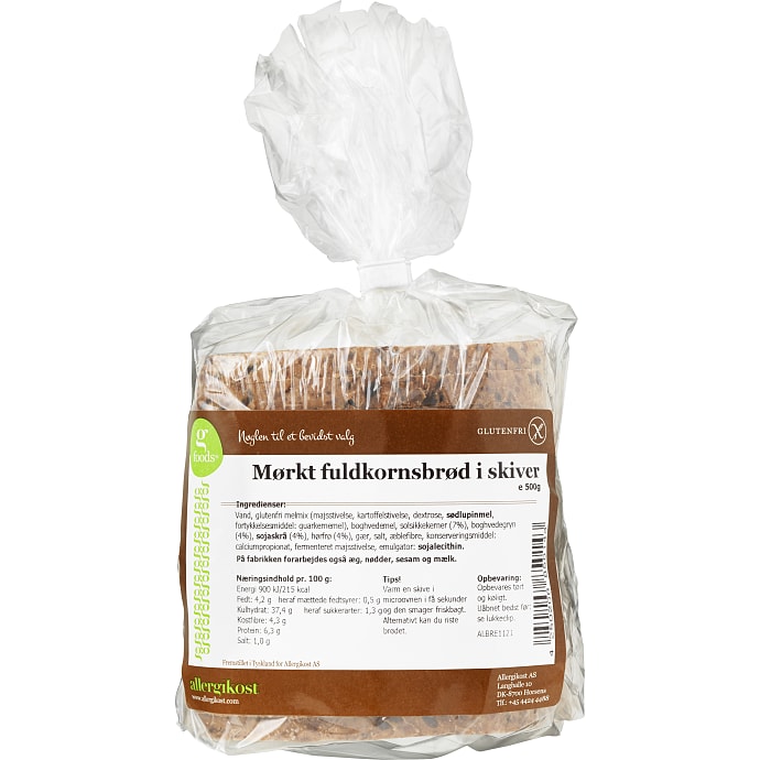 Allergikost Mørkt fuldkornsbrød glutenfri 500 g