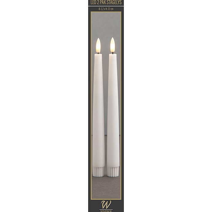 Windsor LED 2-pak stagelys koniske 2,2 x 22 cm - hvid – produktbillede