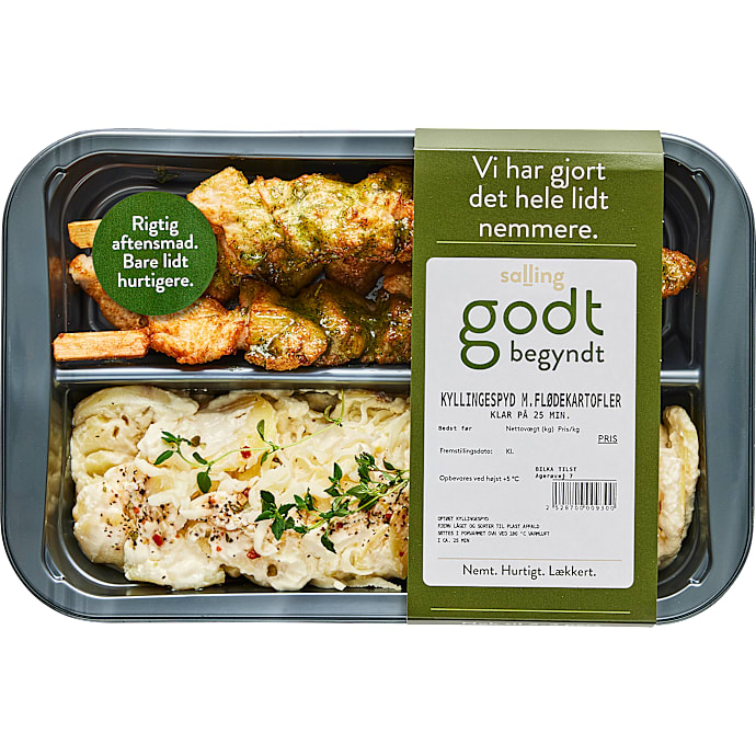 Godt Begyndt Kyllingespyd m. Flødekartofler