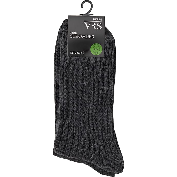 VRS herre 2-pak uldstrømper str. 43/46 - grå