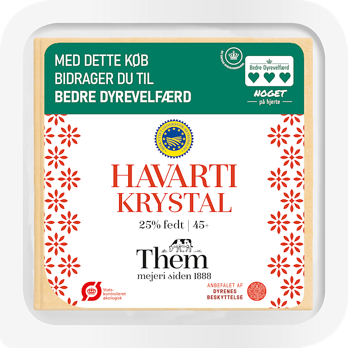 Havarti krystal ost i skiver 45+ øko – produktbillede