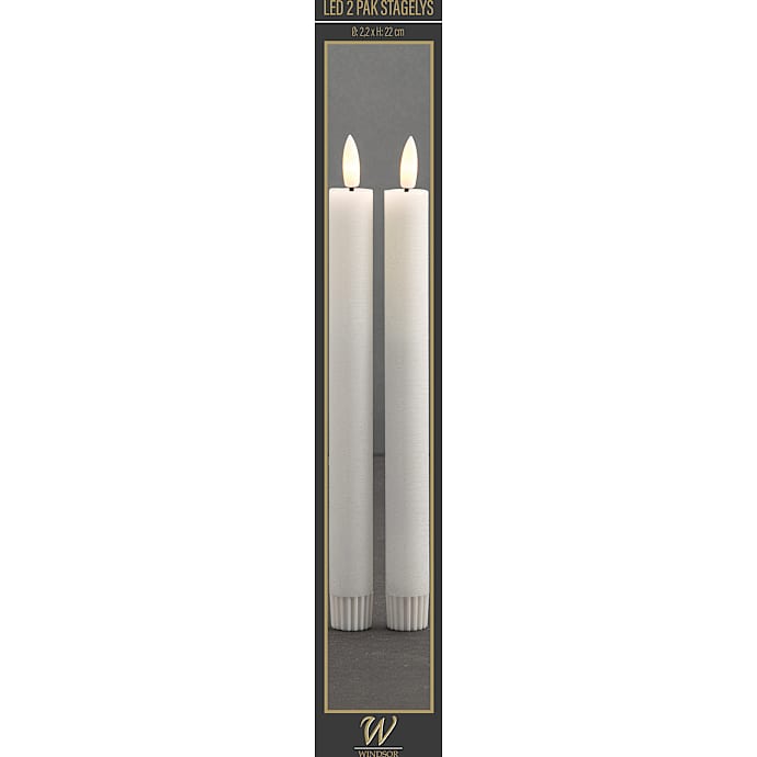 Windsor LED 2-pak stagelys 22,5 cm - hvid – produktbillede