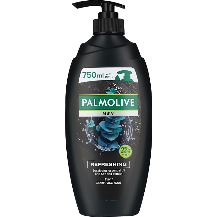 Refreshing 3-i-1 shower gel m. eukalyptusolie og havsalt m. pumpe