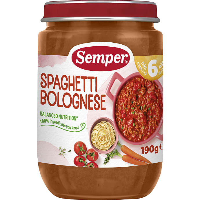 Semper Mos med spaghetti bolognese fra 6 mdr. 190 g