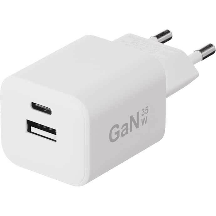 X2O 35W dobbelt hjemmeladersæt USB-C/A med 1,2 m kabel GaN - Hvid