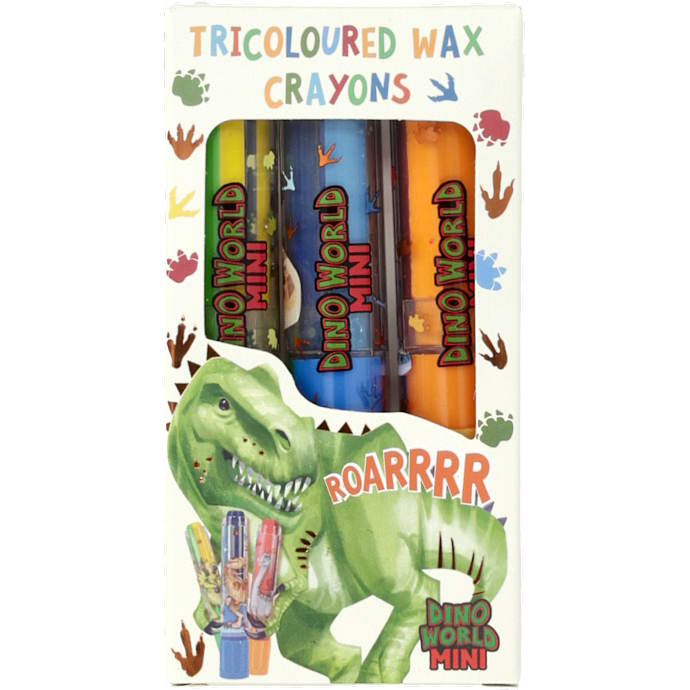 Dino World mini 3-farvet vokskridtsæt