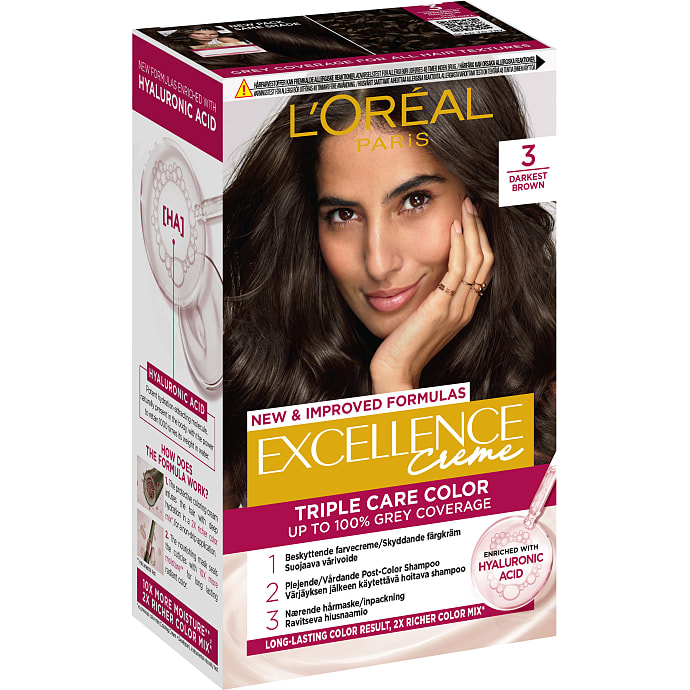 Permanent hårfarve 3 Dark Brown m. balsam m. pro-keratin, ceramid og kollagen