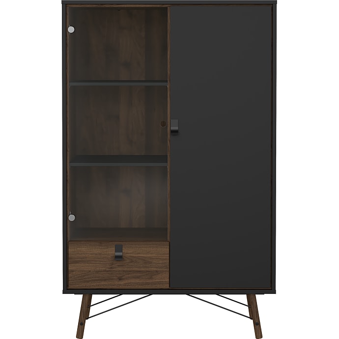 Ry vitrineskab - mat sort og valnøddelook