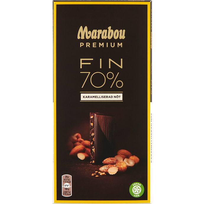Mørk chokolade 70% kakao m. karamelliserede nødder