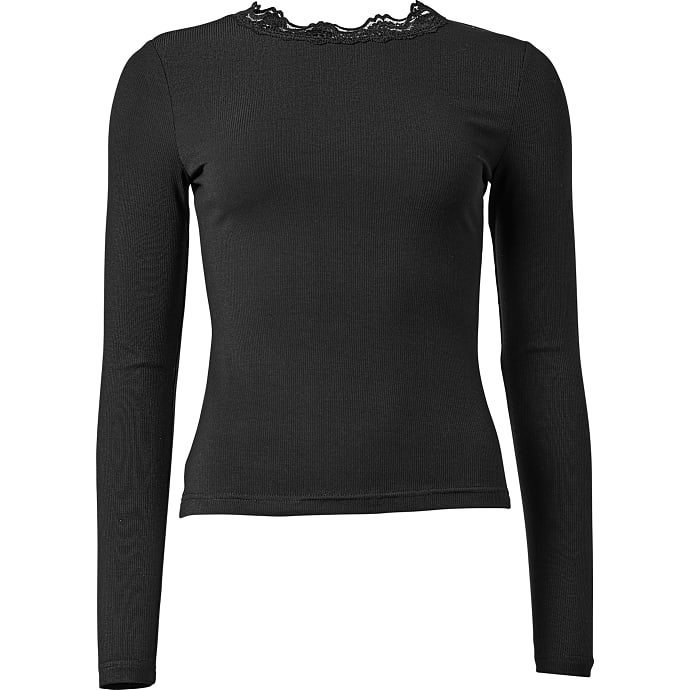 VRS dame langærmet ribtop str. 2XL - sort