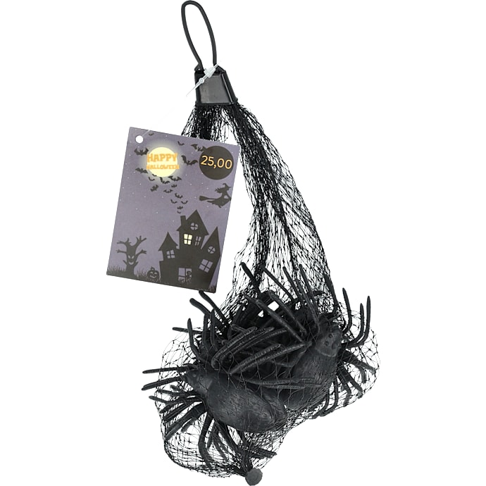 Halloween edderkoppper 8x5 cm 12 pak - sort