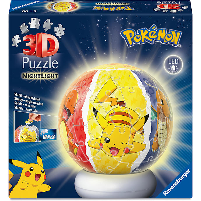 Pokémon 3D puslespilskugle natlampe - 72 brikker – produktbillede