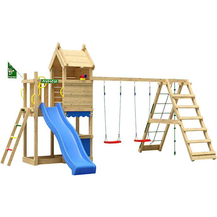 Jungle Gym Resort legetårn komplet inkl. klatremodul og blå rutsjebane