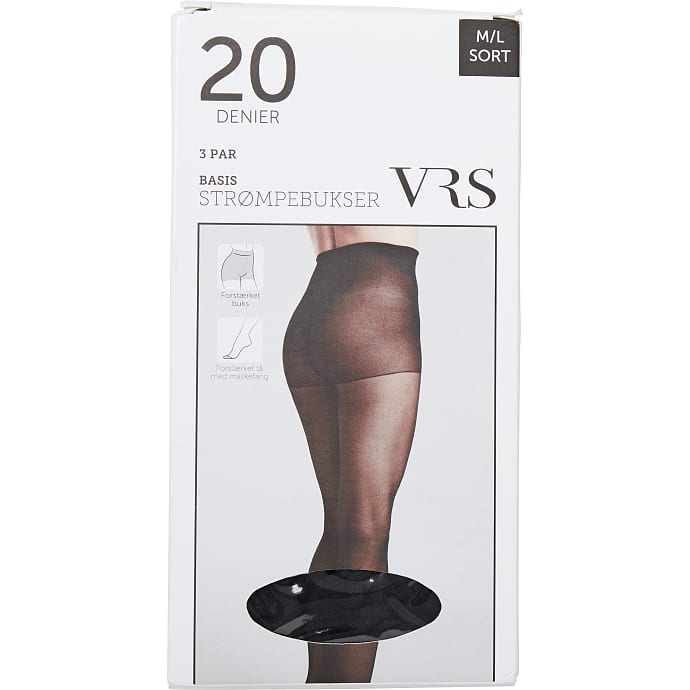 VRS 3-pak strømpebukser crepe str. M/L - sort