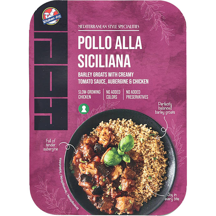 Perlebyg m. tomatsauce, aubergine og kylling