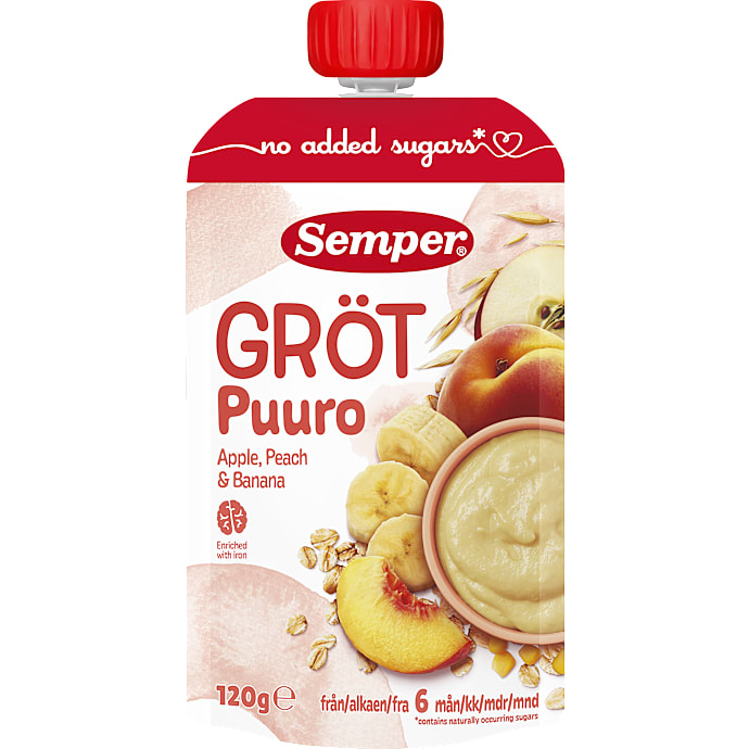 Grødsmoothie m. æble og fersken fra 6 mdr.