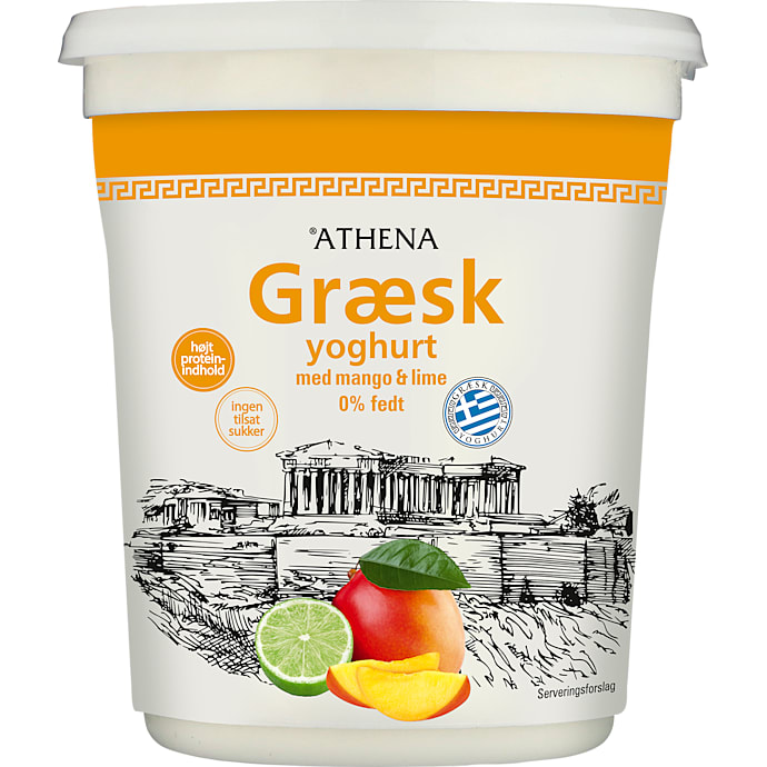 Græsk yoghurt m. mango- & limesmag 0% fedt