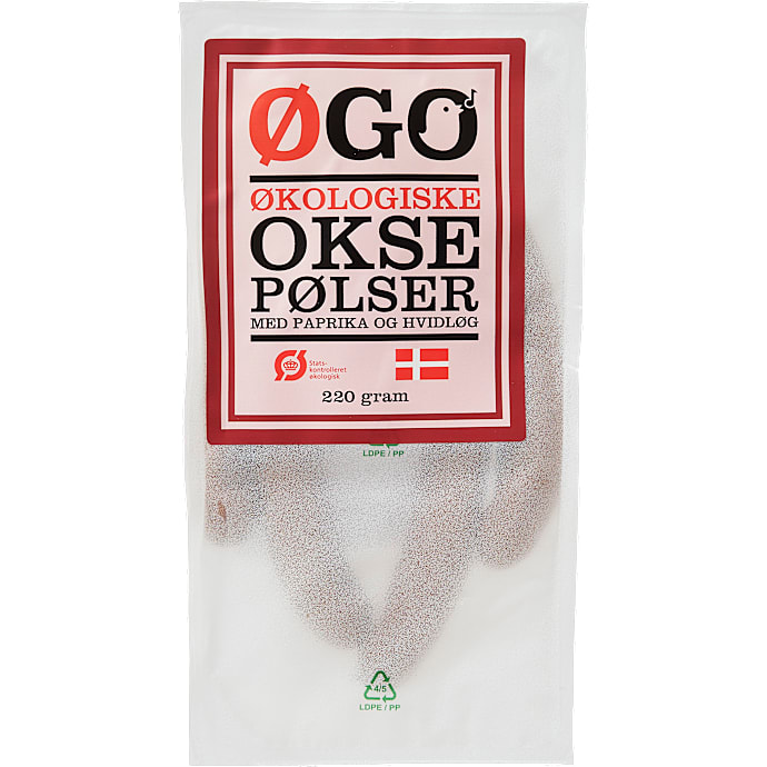 ØGO Oksepølser m. Hvidløg og Paprika Øko 220 g