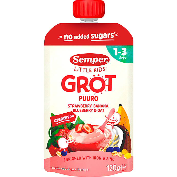 Grødsmoothie m. havre, jordbær, banan og blåbær 1-3 år