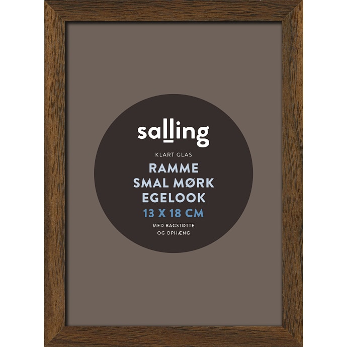 Ramme i mørk egetræslook m. glas - 13x18 cm
