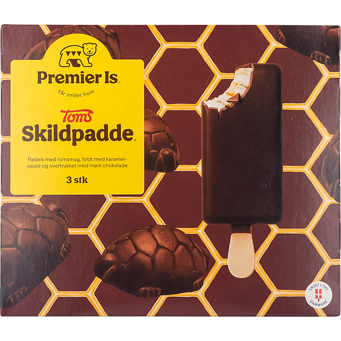 Flødeis m. romsmag, karamelsauce og chokoladestykker