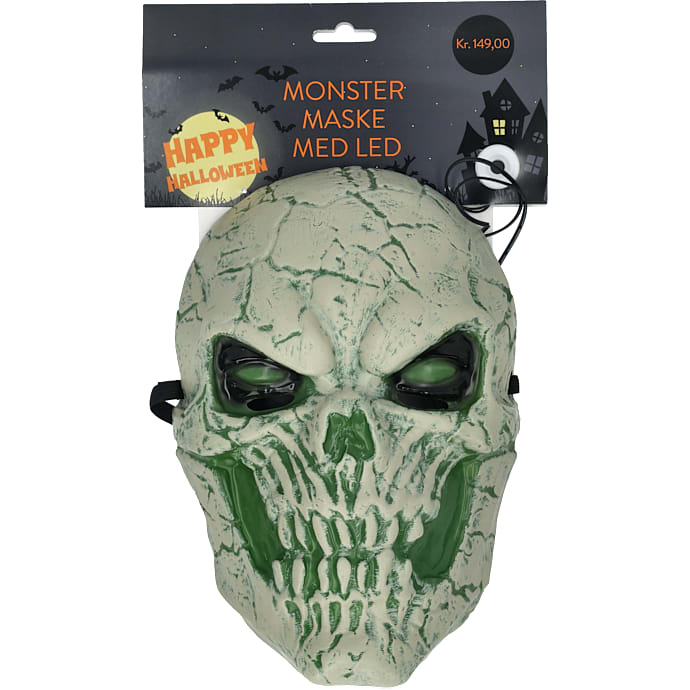 Halloween monster maske med LED - flere varianter - assorteret