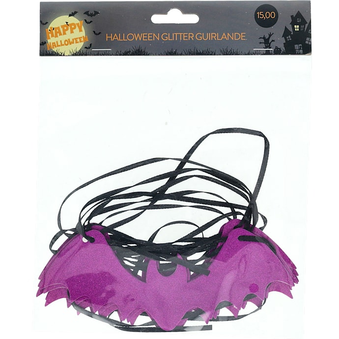 Halloween glitter guirlande 3 meter - flere varianter - assorteret